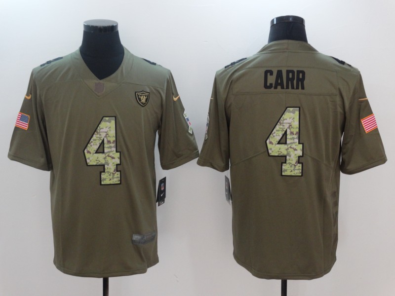 Men Oakland Raiders #4 Carr Camo Nike Olive Salute To Service Limited NFL Jerseys